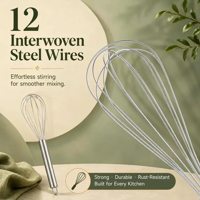 Alt view image 2 of 6 - 3 Pack Stainless Steel Balloon Whisk Set, Manual Egg Beater - 8/10/12 Inch, Handquirls for Stirring, Baking and Cooking