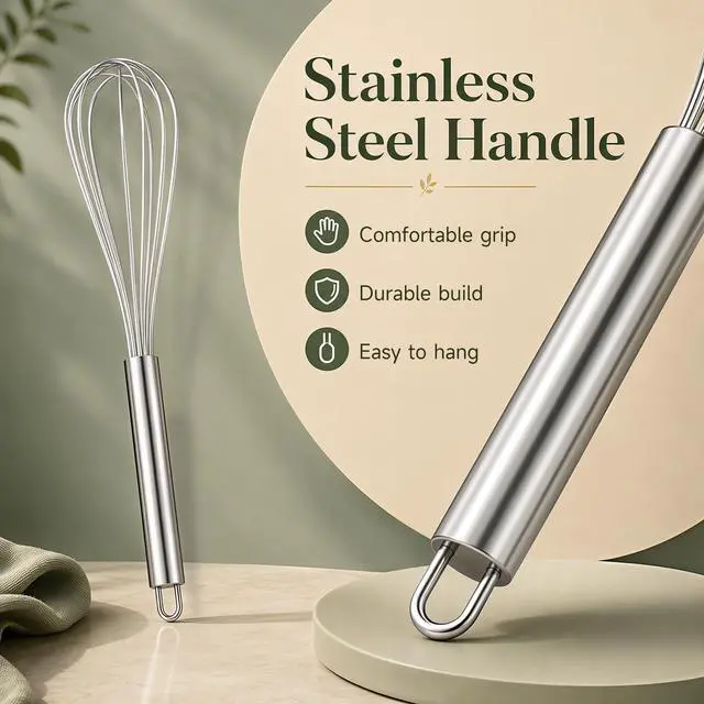 Alt view image 4 of 6 - 3 Pack Stainless Steel Balloon Whisk Set, Manual Egg Beater - 8/10/12 Inch, Handquirls for Stirring, Baking and Cooking