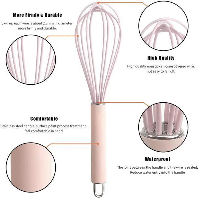 Alt view image 2 of 7 - high temperature and easy to clean silicone whisk, wisk,stirrer, 10 inch, grip good grip design for Blending Whisking Beating Stirring Cooking Baking (1 Pack | Pink)