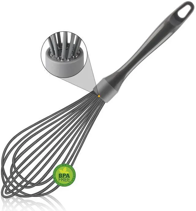Main image of Dishwasher Safe Silicone Whisk, 12-Inch, Grey | Non-Scratch, BPA-Free, 450°F Heat Resistance