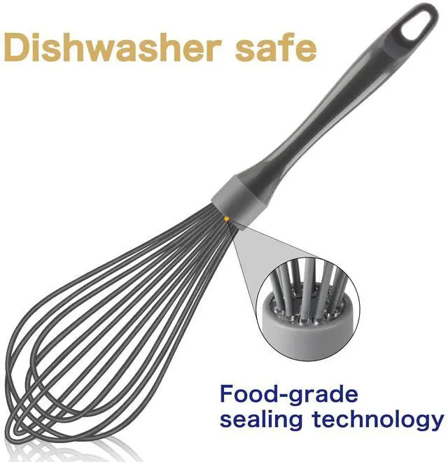 Alt view image 2 of 7 - Dishwasher Safe Silicone Whisk, 12-Inch, Grey | Non-Scratch, BPA-Free, 450°F Heat Resistance