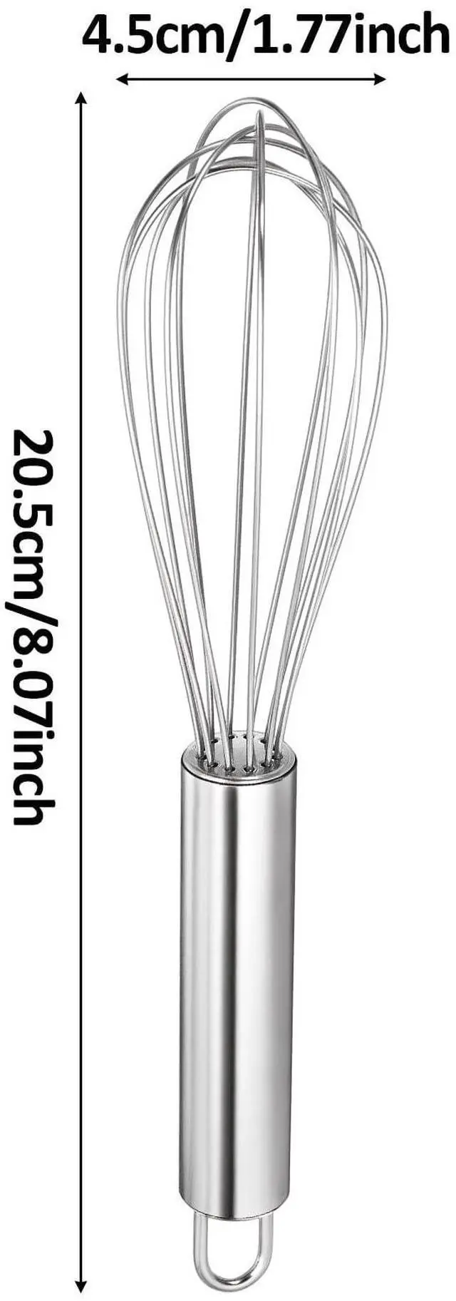 Alt view image 2 of 7 - Stainless Steel Whisk Professional Whisk 8 inches Silver | for Kitchen Cooking, Ergonomic Handle, Dishwasher Safe, Perfect for Blending, Whisking, Baking, Beating