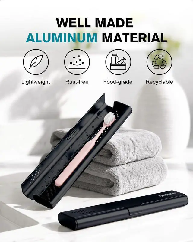 Alt view image 2 of 7 - Toothbrush Case Cover for Traveling, Aluminum Toothbrush Holder for Manual Toothbrush + Mini Toothpaste, Portable Tooth Brush Storage Box for Camping Business Trip-Black (1 Pack)