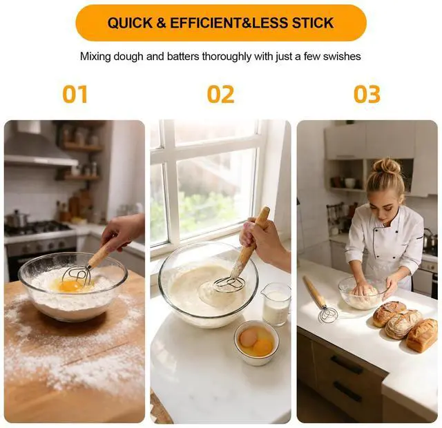 Alt view image 4 of 7 - 13 Inch Danish Dough Whisk, Stainless Steel Dough Whisk with Long Handle | 304 Stainless Steel Dough Whisk, Dutch Whisk Sourdough Bread Tools for Baking Breads,Pastry Mixing Sourdough Easy & Quick