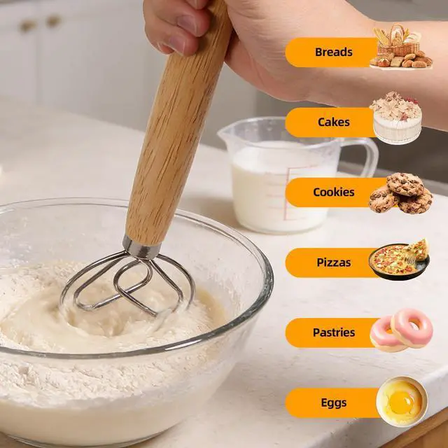 Alt view image 5 of 7 - 13 Inch Danish Dough Whisk, Stainless Steel Dough Whisk with Long Handle | 304 Stainless Steel Dough Whisk, Dutch Whisk Sourdough Bread Tools for Baking Breads,Pastry Mixing Sourdough Easy & Quick