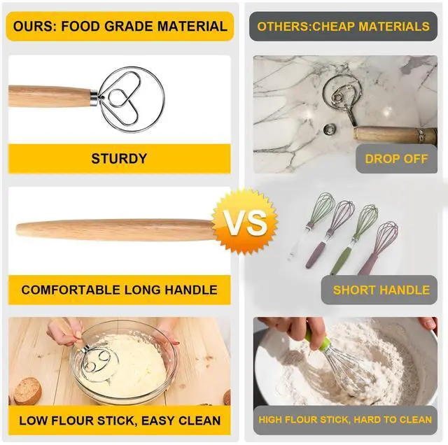 Alt view image 6 of 7 - 13 Inch Danish Dough Whisk, Stainless Steel Dough Whisk with Long Handle | 304 Stainless Steel Dough Whisk, Dutch Whisk Sourdough Bread Tools for Baking Breads,Pastry Mixing Sourdough Easy & Quick