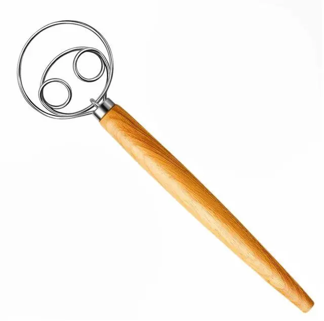 Main image of Danish Dough Whisk, 13-inch wood handle Stainless Steel Dough Hook Dutch Whisk for Bread Sourdough Mixer Hand Wooden Handle Kitchen Whisking Mixing Tool