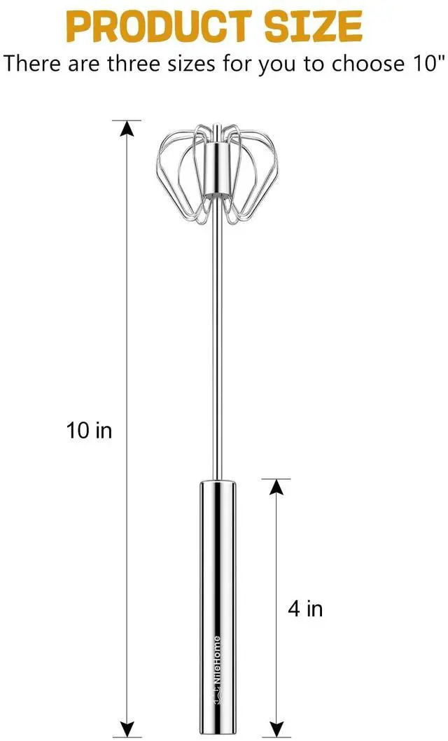 Alt view image 2 of 7 - Stainless Steel Whisk 10" Semi-Automatic Rotary | Food-grade Stainless Steel, Dishwasher Safe,Easy to Clean and Store,Perfect for Cooking,Whisking and Blending