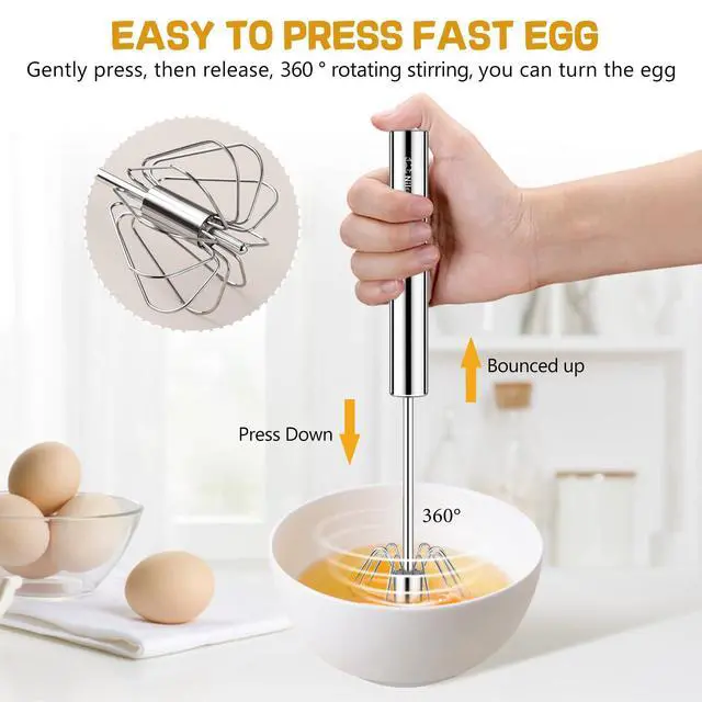 Alt view image 3 of 7 - Stainless Steel Whisk 10" Semi-Automatic Rotary | Food-grade Stainless Steel, Dishwasher Safe,Easy to Clean and Store,Perfect for Cooking,Whisking and Blending
