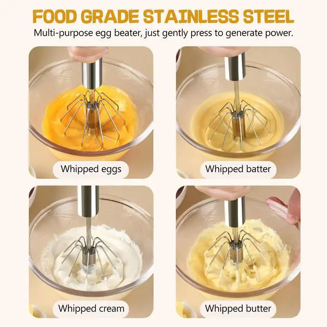 Alt view image 5 of 7 - Stainless Steel Whisk 10" Semi-Automatic Rotary | Food-grade Stainless Steel, Dishwasher Safe,Easy to Clean and Store,Perfect for Cooking,Whisking and Blending