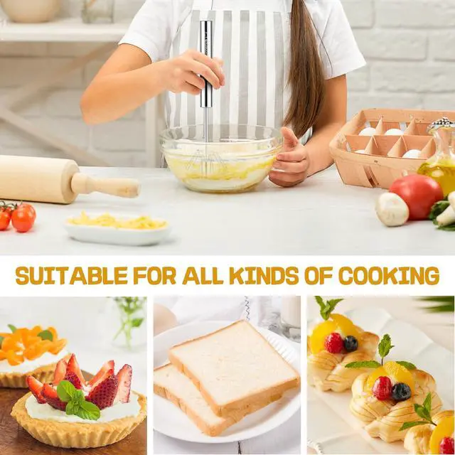 Alt view image 6 of 7 - Stainless Steel Whisk 10" Semi-Automatic Rotary | Food-grade Stainless Steel, Dishwasher Safe,Easy to Clean and Store,Perfect for Cooking,Whisking and Blending