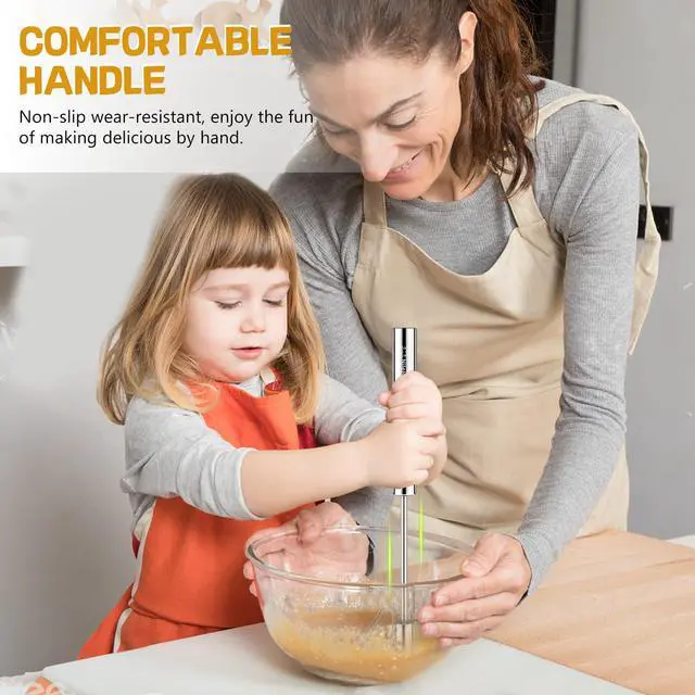 Alt view image 7 of 7 - Stainless Steel Whisk 10" Semi-Automatic Rotary | Food-grade Stainless Steel, Dishwasher Safe,Easy to Clean and Store,Perfect for Cooking,Whisking and Blending