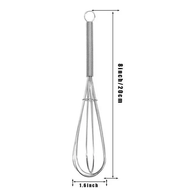 Alt view image 2 of 7 - Mini Wire Whisk, 8 Inch Small Whisk for Cooking - Ergonomic Spiral Handle, 304 Stainless Steel - Ideal for Whisking, Beating, Blending & Mixing Sauces - Silver
