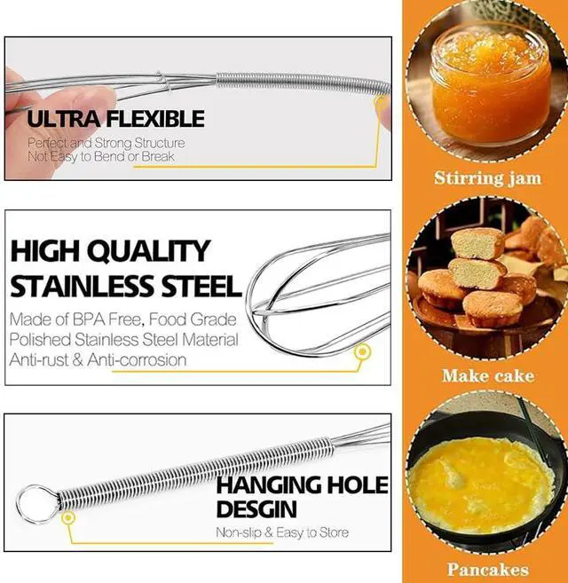 Alt view image 6 of 7 - Stainless Steel Mini Whisk Set of 2, Small Wire Hand Whisks, Kitchen Cookware for Cooking, Whisking, Blending, Beating, 5/7/8/10 inch