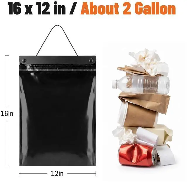 Alt view image 3 of 7 - Car Trash Bags, 10PCS Hanging Disposable Car Garbage Bags, 2 Gallon 16 x 12 in, 2 Mil Thick Leak-Resistant Sealable Disposable Trash Bags for Car, Travel, Office, Black