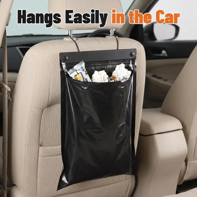 Alt view image 7 of 7 - Car Trash Bags, 10PCS Hanging Disposable Car Garbage Bags, 2 Gallon 16 x 12 in, 2 Mil Thick Leak-Resistant Sealable Disposable Trash Bags for Car, Travel, Office, Black