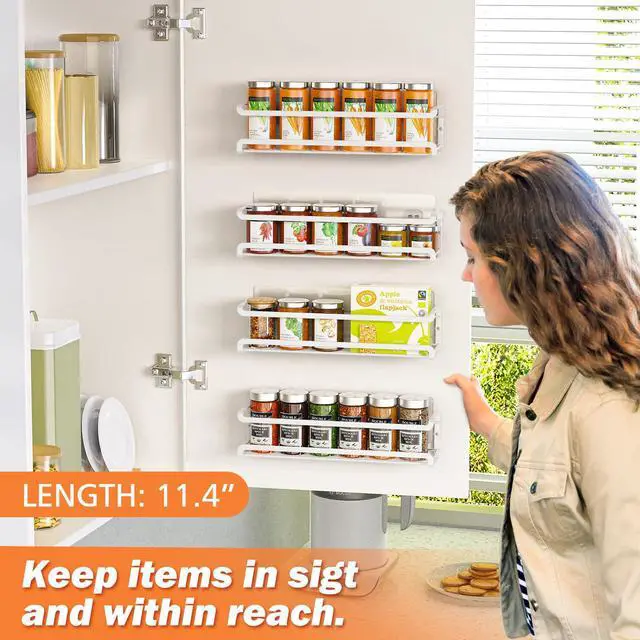 Alt view image 3 of 7 - Spice Rack Wall Mounted 2 Pack, White,For Spice Jars & Seasonings | 2 Removalble Hooks,Screw or Adhesive Hanging, Space-Saving,For Kitchen Cabinet, Pantry Door,Stove,RV Use,11.41x2.75x2.75in