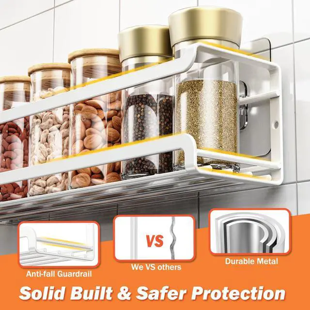 Alt view image 5 of 7 - Spice Rack Wall Mounted 2 Pack, White,For Spice Jars & Seasonings | 2 Removalble Hooks,Screw or Adhesive Hanging, Space-Saving,For Kitchen Cabinet, Pantry Door,Stove,RV Use,11.41x2.75x2.75in