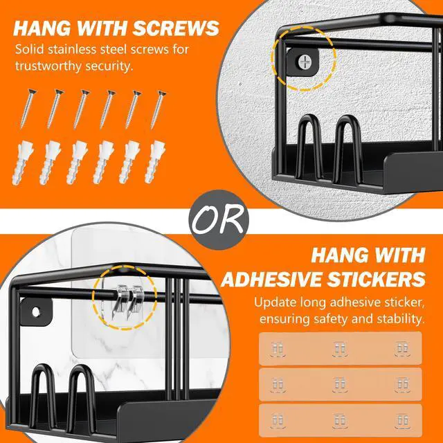 Alt view image 3 of 7 - Spice Rack Wall Mounted 2 Pack,RV Spice Rack,Black | 8 Built-in Hooks,2 Versatile Sizes, Space-Saving,Flat Base, Screw or Adhesive, For Kitchen Cabinet, Pantry Door,Stove,RV