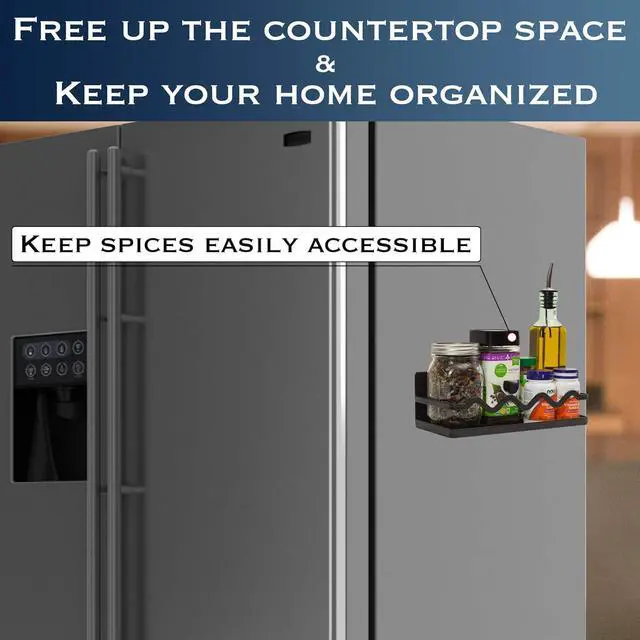 Alt view image 3 of 5 - Magnetic Spice Rack Holder For Refrigerator Organizer Tier Kitchen Metal Cabinet Space Saver Great For Jars Bottle Vitamins (Black, 2)