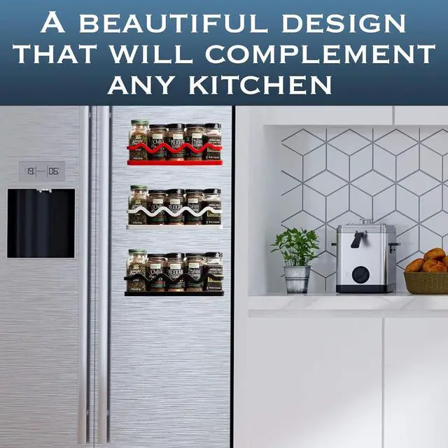 Alt view image 2 of 5 - Magnetic Spice Rack Holder For Refrigerator Organizer Tier Kitchen Metal Cabinet Space Saver Great For Jars Bottle Vitamins (Black, 2)