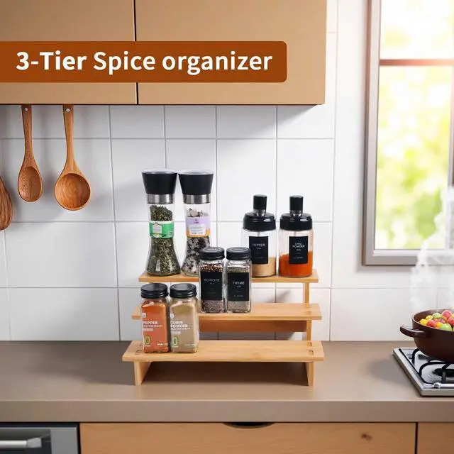 Alt view image 4 of 7 - 3 Tiered Spice Rack Organizer for Cabinet,Spice Organization for Cabinet, Seasoning Organizer,Spice Shelf and Spice Organizer for Cabinet,Pantry Organizers and Storage (1 Pack, Small)
