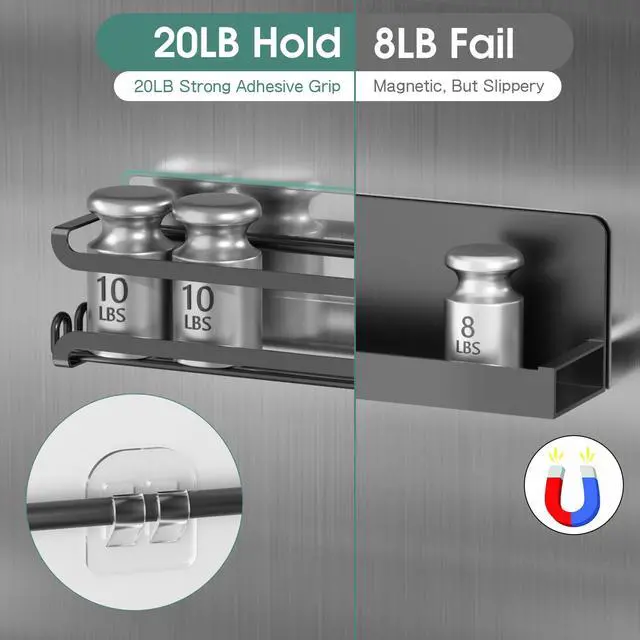 Alt view image 5 of 7 - 2 Pack Wall Mounted Spice Rack for Spice Jars & Seasonings (Silver) | 8 Metal Hooks, Space-Saving,Screw or Adhesive Spice Shelf Hanging,for Kitchen Cabinet,Pantry Door,RV,Camper Spice Orgnaizer