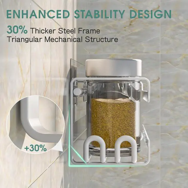 Alt view image 3 of 7 - 2 Pack Wall Mounted Spice Rack for Spice Jars & Seasonings (White) | 8 Metal Hooks, Space-Saving,Screw or Adhesive Spice Shelf Hanging,for Kitchen Cabinet,Pantry Door,RV,Camper Spice Orgnaizer