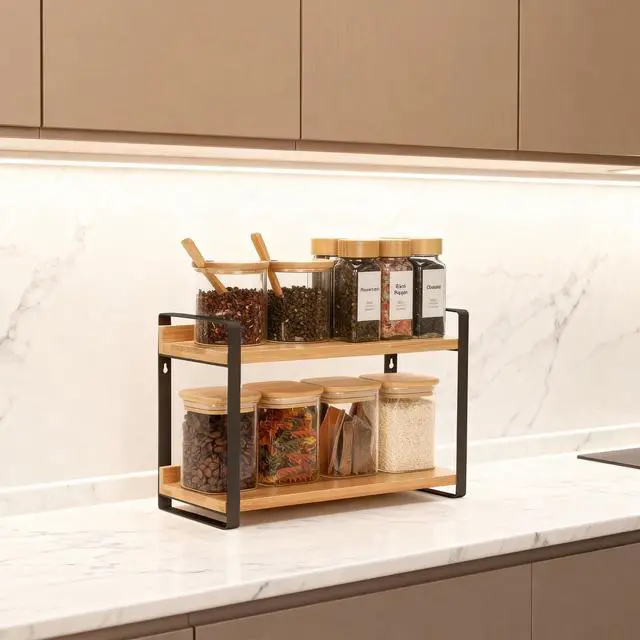 Alt view image 2 of 6 - Spice Rack,Seasoning Organizer,Spices Rack Organizer,2-Tier Organizer Shelf for Kitchen Counter, Pantry, Bathroom, Vanity & More(Black)