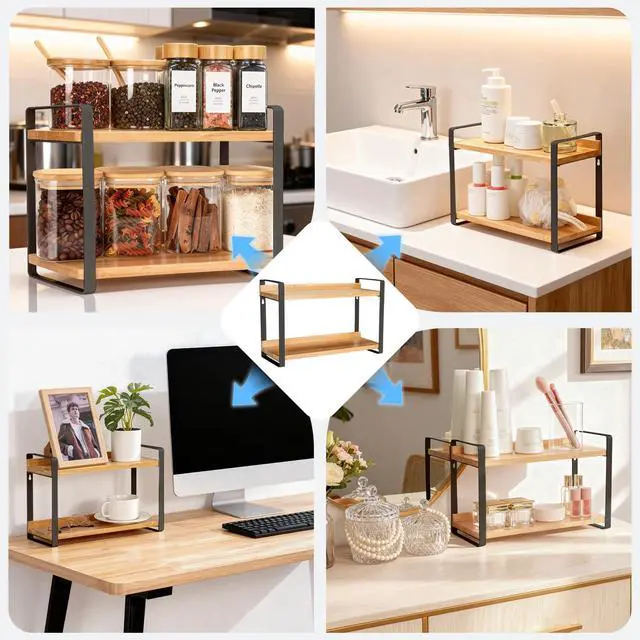 Alt view image 6 of 6 - Spice Rack,Seasoning Organizer,Spices Rack Organizer,2-Tier Organizer Shelf for Kitchen Counter, Pantry, Bathroom, Vanity & More(Black)