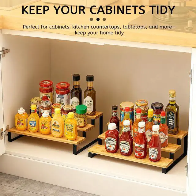 Alt view image 5 of 7 - Display Risers, Set of 2 Perfume Organizer Stand, 3-Tier Cupcake Stand Holder, Spice Rack, Shelf Risers for Figures, Dessert Shelves-Black Legs
