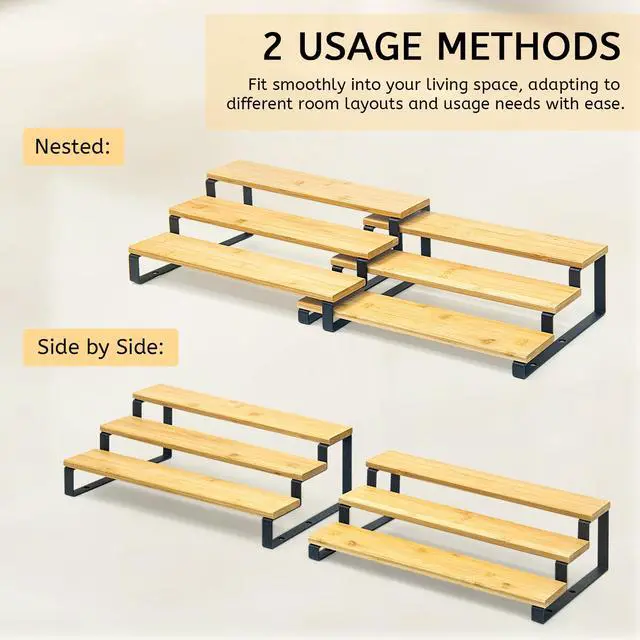 Alt view image 7 of 7 - Display Risers, Set of 2 Perfume Organizer Stand, 3-Tier Cupcake Stand Holder, Spice Rack, Shelf Risers for Figures, Dessert Shelves-Black Legs