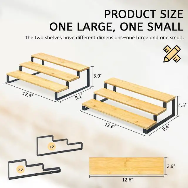 Alt view image 6 of 7 - Display Risers, Set of 2 Perfume Organizer Stand, 3-Tier Cupcake Stand Holder, Spice Rack, Shelf Risers for Figures, Dessert Shelves-Black Legs
