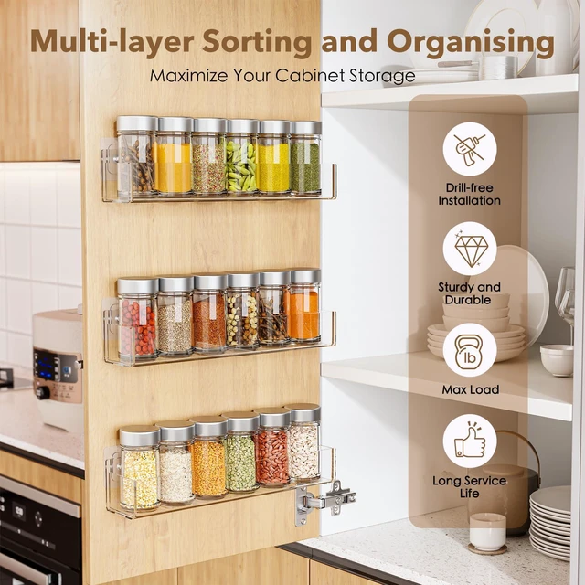 Alt view image 3 of 7 - Transparent Acrylic Adhesive Spice Rack with Strong Adhesive Tape, Suitable for Kitchen Cabinet, Refrigerator, Pantry, Wall-Mounted Seasoning Rack (2 Pack) Remove Matte Protective Film Before Use