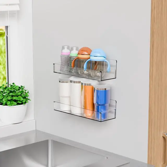 Alt view image 7 of 7 - 4 Pack Clear Spice Rack Wall Mount with Adhesive,11.5L x 3.6W,Stick on Seasoning Jar Spice Organization for Cabinet Door or Pantry Door,Adhesive Wall Spice Rack for RV,Kitchen,Inside Cabinets
