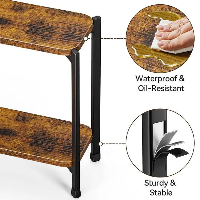 Alt view image 4 of 7 - 2 Tier Spice Rack Organizer for Kitchen Countertop, Wood and Metal Seasoning Shelf, Space-Saving Spice Organizer for Kitchen Counter, Coffee Bar and Dining Table, Brown
