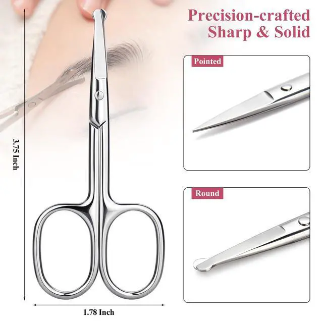 Alt view image 3 of 6 - 2Pcs Precision Grooming Scissors, Pointed & Round Tip Small Mini Scissors with Leather Sheath, Professional Eyebrow Nose Hair Mustache Trimming Scissors for Women & Men, Gift Cosmetic Scissors Trip