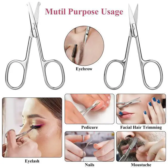 Alt view image 5 of 6 - 2Pcs Precision Grooming Scissors, Pointed & Round Tip Small Mini Scissors with Leather Sheath, Professional Eyebrow Nose Hair Mustache Trimming Scissors for Women & Men, Gift Cosmetic Scissors Trip