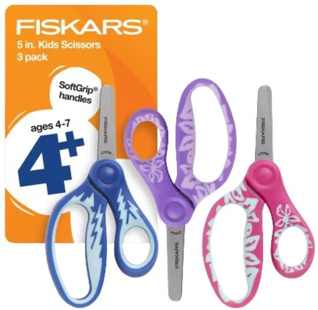 Main image of 5" SoftGrip Kids Blunt-Tip Safety Scissors, Ages 4-7, Blue, 3-Pack | Scissors with Safety Edge Blades for School or Crafting, Ergonomic Handles Designed for Kids Hands, Back to School Supplies
