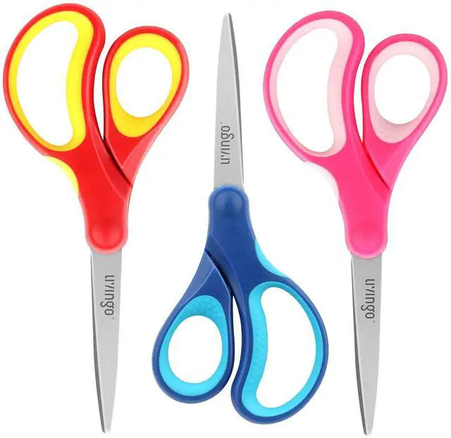 Main image of Kids Scissors for School 7" Pointed Tip 3 Pack | Sharp Stainless Steel Blade, Left Right Handed Design, Comfort Grip, Middle School Classroom Projects, Assorted Color