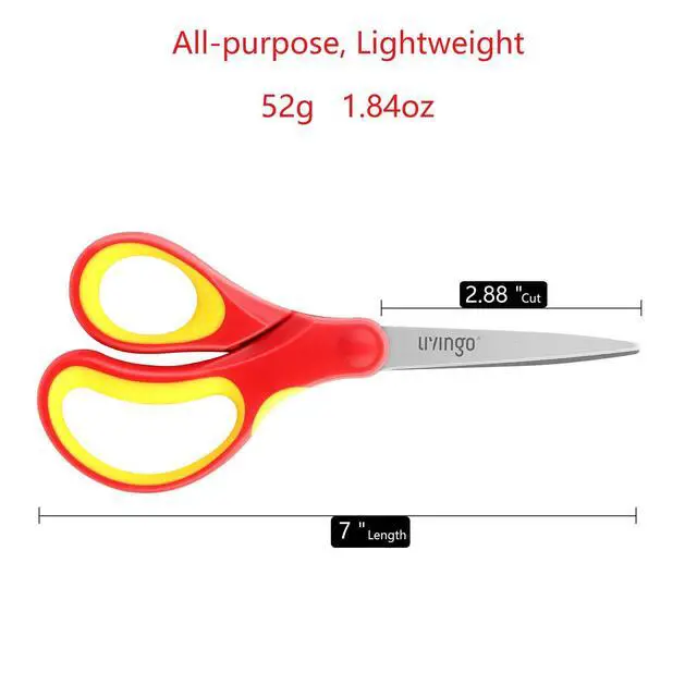 Alt view image 2 of 6 - Kids Scissors for School 7" Pointed Tip 3 Pack | Sharp Stainless Steel Blade, Left Right Handed Design, Comfort Grip, Middle School Classroom Projects, Assorted Color
