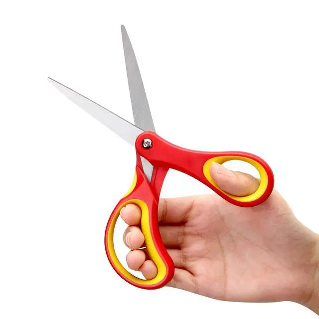 Alt view image 5 of 6 - Kids Scissors for School 7" Pointed Tip 3 Pack | Sharp Stainless Steel Blade, Left Right Handed Design, Comfort Grip, Middle School Classroom Projects, Assorted Color