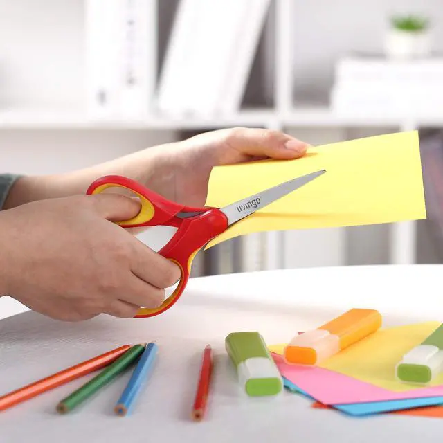 Alt view image 6 of 6 - Kids Scissors for School 7" Pointed Tip 3 Pack | Sharp Stainless Steel Blade, Left Right Handed Design, Comfort Grip, Middle School Classroom Projects, Assorted Color