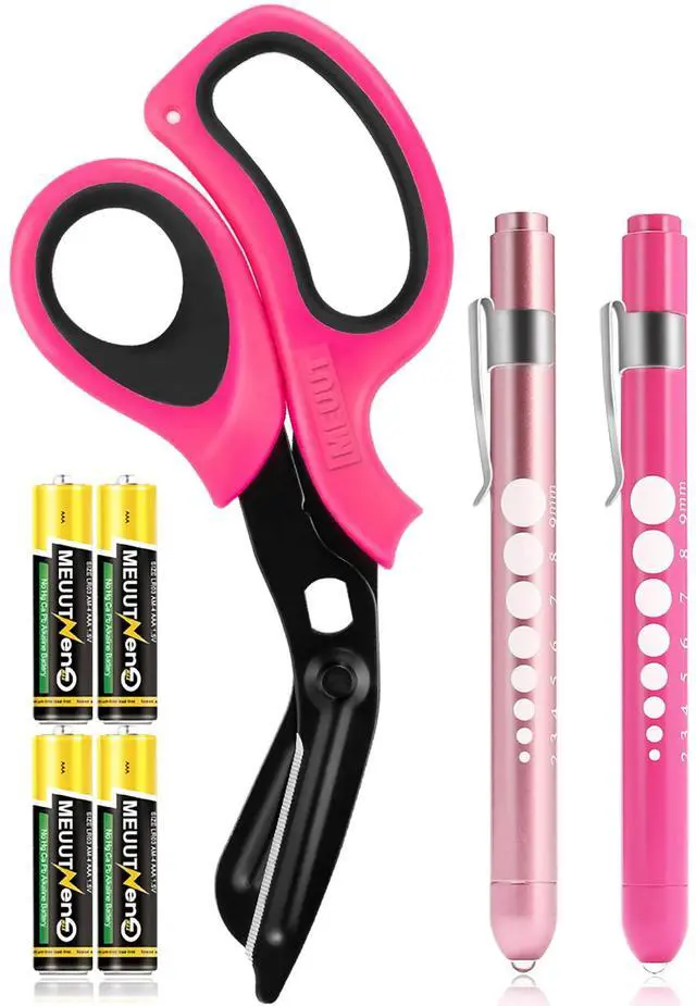 Main image of 3 Pack Medical Scissors and PenLights with 4 AAA Batteries for Nurses | Medical Penlights, Pupil Gauge, 5cm Ruler, Pocket Clip, Patented Trauma Shears, Ergonomic Soft Grip, 7.8 " Bandage Scissors