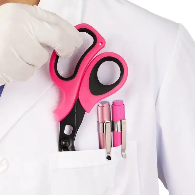 Alt view image 2 of 6 - 3 Pack Medical Scissors and PenLights with 4 AAA Batteries for Nurses | Medical Penlights, Pupil Gauge, 5cm Ruler, Pocket Clip, Patented Trauma Shears, Ergonomic Soft Grip, 7.8 " Bandage Scissors