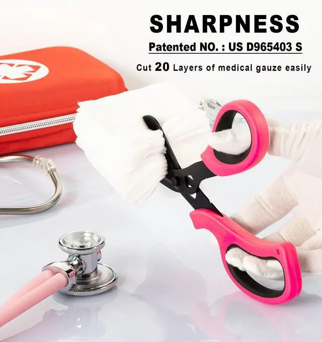 Alt view image 3 of 6 - 3 Pack Medical Scissors and PenLights with 4 AAA Batteries for Nurses | Medical Penlights, Pupil Gauge, 5cm Ruler, Pocket Clip, Patented Trauma Shears, Ergonomic Soft Grip, 7.8 " Bandage Scissors