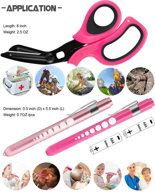 Alt view image 6 of 6 - 3 Pack Medical Scissors and PenLights with 4 AAA Batteries for Nurses | Medical Penlights, Pupil Gauge, 5cm Ruler, Pocket Clip, Patented Trauma Shears, Ergonomic Soft Grip, 7.8 " Bandage Scissors