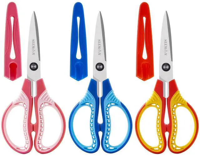 Main image of 7" Scissors for Kids Ages 8-12,Pointed Tip with Cover Scissor | Stainless Steel Blade,Ambidextrous Handed Comfort Grip Design, Perfect for School, Classroom, Homeschool, Art,3 Pack