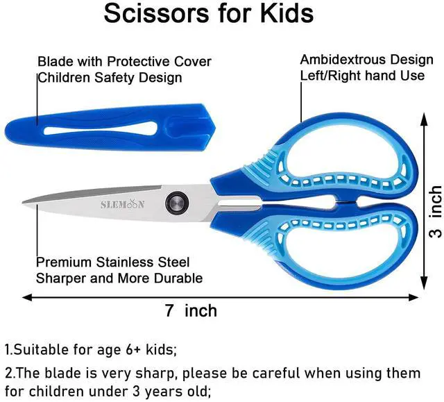 Alt view image 2 of 7 - 7" Scissors for Kids Ages 8-12,Pointed Tip with Cover Scissor | Stainless Steel Blade,Ambidextrous Handed Comfort Grip Design, Perfect for School, Classroom, Homeschool, Art,3 Pack