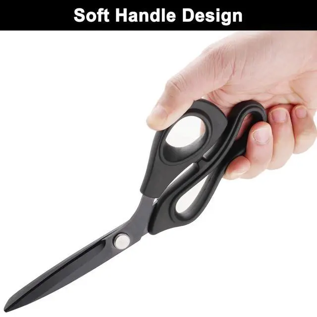 Alt view image 3 of 7 - 10 inch Black Office Scissors All Purpose, Sewing Scissors for Fabric Cutting, Sharp Titanium Coated Blade, Comfort Grip Soft Handles for Diy Craft, Paper, Art, School, Home